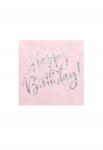 PartyDeco Szalvéta Happy Birthday Világos Rózsaszín Születésnapi Holografikus Felirat