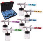 Fengda Set Aerograf Profesional Fengda BD-810 cu 6 Pistoale BD-800, Acțiune Dublă, Furtun Compatibil 1/8", Duze 0, 35 mm, Rezervor 20 ml (TF2-3013)