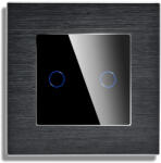 Luxion Intrerupator Dublu Cap Scara / Cruce cu Touch din Sticla si Rama de Aluminiu LUXION RF433 Negru (LX-MT-R202A-B)