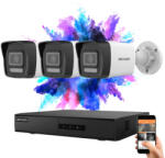 Hikvision 3 biztonsági kamerás IP kamera rendszer 4MP színes éjjellátással
