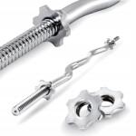 THUNDER 120 cm enyhén hajlított menetes súlyzórúd, 30 mm rögzítőkkel szürke