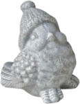 Direct home and garden Beton madárka figura sapkában szürke-ezüst 15 cm karácsonyi dekoráció