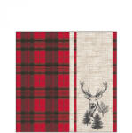  Deer plaid red papírszalvéta 25x25cm, 20db-os