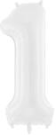 PartyDeco 1-es számú születésnapi fólia lufi fehér 86 cm