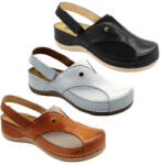 Leon Női bőr klumpa, műanyag csúszásgátlós talp, felső részen elasztikus textil betét