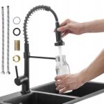 Bedee Mosogató csaptelep Álló 360° Rozsdamentes acél G3/8 Fekete (Wyciągana bateria)