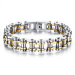 BeSpecial Bratara inox cu insertii aurii tip lant moto , Forta si rafinament masculin (BPK58)