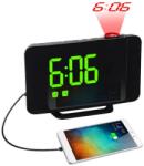 VTM Digitális óra zöld LED rádióval és kivetítéssel akár 5 méteres fehér magasságig, 180°-os forgatás, rádió, riasztó, USB töltőport, hőmérséklet, LED képernyő, 2 fényerő, fekete (FRZ-Ceas0716Verde)