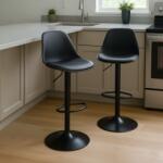 Pepita Cavora Curved Eco-leather Barstool Set cu înălțime reglabilă - negru (HB-P09S)