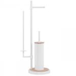 Erga Sisu, WC-papírtartó adagolóval és WC-kefével 3 az 1-ben, fehér-barna, ERG-YKA-P. SISU-WHT-B (ERG-YKA-P.SISU-WHT-B)