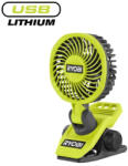 RYOBI 4V akkus csiptethető ventilátor, USB, SOLO RCF4-0 (5133006130)