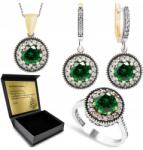Ottomania 925-ÖS Ezüst Ékszerszett Smaragd Cirkóniákkal Nőknek Gravírozás (R026_13r)
