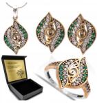 Ottomania Ezüst Ékszer Szett 925 Cirkónia Smaragd Szett Női Gravírozás (kpl-017_11r)