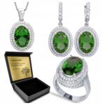 Ottomania Ezüst Ékszer Szett 925 Cirkónia Smaragd Szett Nőknek +gravírozás (R064_22r)