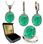 Ottomania Ezüst Ékszer Szett 925 Cirkónia Turmalin Szett Női Gravírozás (R123_26r)