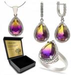 Ottomania Ezüst Ékszer Szett 925 Cirkónia Ametiszt Szett Nőknek Gravírozás (R067_12r)