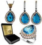 Ottomania 925-ÖS Ezüst Ékszerszett Cirkóniákkal És Kék Topázzal Gravírozás (R004_23r)