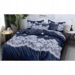  Komplet Pościeli 200 x 220 Satyna Bawełna Ciemnoniebieski 4 części