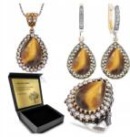 Ottomania Ezüst Ékszer Szett 925 Cirkónia Macskaszem Szett Női Gravírozás (R142_24r)