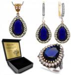 Ottomania 925-ÖS Ezüst Ékszerszett Cirkóniákkal És Zafírral Nőknek Gravírozás (R011_18r)