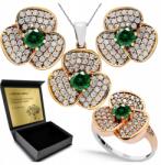 Ottomania Ezüst Ékszer Szett 925 Cirkónia Smaragd Női Gravírozás Szett (R187_22r)