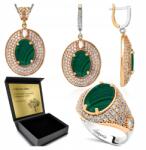 Ottomania Ezüst Ékszer Szett 925 Cirkónia Malachit Szett Női Gravírozás (R156_19r)