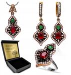 Ottomania Ezüst Ékszer Szett 925 Cirkónia Smaragd Gránát Szett Gravírozás (kpl-023_16r)