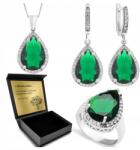 Ottomania Ezüst Ékszer Szett 925 Cirkónia Smaragd Női Gravírozás Szett (R073_19r)