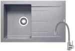 Pyramis ALAZIA 790 x 500 mm szürke gránit mosogatótálca + rozsdamentes acél csaptelep szürke, flexibilis kifolyócsővel (1133_1350)