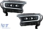 KITT Első lámpa LED fénysor Ford Ranger (2015-2020) balkormányos modellekhez, Teljes Fekete, dinamikus irányjelző (HLFRNGT6)
