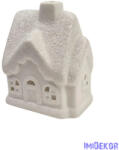  Kerámia fehér téli házikó - Csillámos tetejű A
