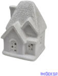  Kerámia fehér téli házikó - Csillámos tetejű C