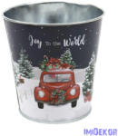  Karácsonyi mintás bádog kaspó 10 cm - Joy to the world