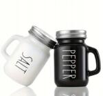  Só- és borsszóró készlet, üveg, rozsdamentes acél, fekete-fehér, 9cm magas (DIKOM UCH)