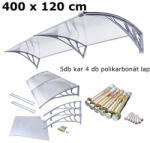 Silver Wing Miko A szokásosnál nagyobb mélységű előtető 400x120 cm szürke keret színtelen üregkamrás polikarbonát tetőlap C típusú kar