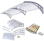 Silver Wing Miko A szokásosnál nagyobb kinyúlású előtető 200x120 szürke keret áttetsző üregkamrás polikarbonát féltető C típusú kar például bejárati ajtó vagy ablakok fölé