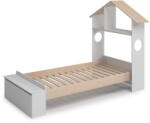 Marckeric Fehér-natúr színű házikó alakú gyerekágy borovi fenyő dekorral, tárolóhellyel 90x190 cm Odessa - Marckeric