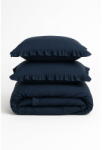 Mila Home Luxury Sötétkék kétszemélyes-hosszabbított renforcé pamut ágyneműhuzat 240x220 cm Ruffle Striped - Mila Home Luxury