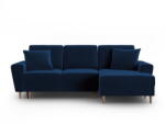 Cosmopolitan Design Kék bársony kinyitható tárolóhelyes sarokkanapé (jobb oldali-heverő résszel) Kyoto - Cosmopolitan Design