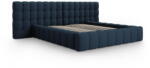 Micadoni Sötétkék kárpitozott ágyneműtartós franciaágy ágyráccsal 160x200 cm Mamaia - Micadoni Home
