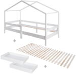 Roba Fehér tömörfa ágyneműtartós házikó alakú gyerekágy ágyráccsal 90x200 cm - Roba