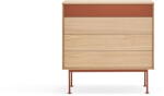Teulat Yoko téglavörös fiókos komód tölgyfa dekorral - Teulat