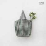Linen Tales Len bevásárlótáska Forest Green Gingham - Linen Tales