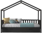 VIPACK Antracitszürke házikó alakú borovi fenyő gyerekágy kihúzható pótággyal, tárolóhellyel 90x200 cm DALLAS - Vipack