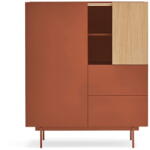 Teulat Téglavörös-natúr színű magas komód tölgyfa dekorral 100x120 cm Otto - Teulat