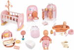 Smoby Set păpușa în șalopetă în baie înainte de somn Doll Baby Nurse Smoby cu wc și duș funcțional cu valiză de înfășat și leagăn (SM220105-6) Papusa