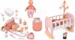 Smoby Set păpușa în șalopetă în dormitor în leagăn Doll Baby Nurse Smoby cu geantă de înfășat și bibieron cu lapte care dispare și sac de dormit cu scutece (SM220105-7) Papusa