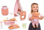 Smoby Set păpușă în șalopetă vo wellnese și baie cu jacuzzi Doll Baby Nurse Smoby cu duș funcțional leagăn și marsupiu cu sac de dormit și biberon (SM220105-10) Papusa