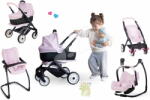 Smoby Set cărucior cu combinație triplă Puschair Pink Maxi Cosi&Quinny Smoby cu scaun de masă și leagăn cu scaun auto (SM253121-1)