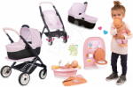 Smoby Set cărucior combinație triplă cu păpușă în baie Puschair Pink Maxi Cosi&Quinny Smoby cu wc și cădiță cu duș funcțional (SM253121-9)